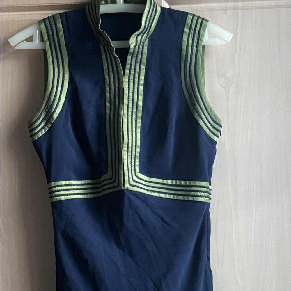 Vivienne Tam Navy and Green Silk Midi Dress EUC lunar new year Asian